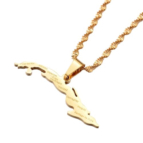 GONMFKM Collar De Mapa Nacional De Cuba De Moda - Cadena De Suéter Con Colgante De Encanto Étnico Patriótico Con Nombre De Ciudades, Para Mujeres, Niñas, Niños, Cadena De Clavícula, Accesorios De Jo