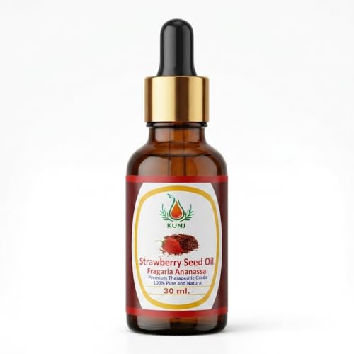 Image of KUNJ Strawberry Seed Oil 30ml | 100% Pure & Natural Cold Pressed Carrier Oil | Lightweight Moisturizing Oil for Skin & Hair Care | Fast Absorbing & Non-Greasy | Ideal for Face Care & DIY Skincare