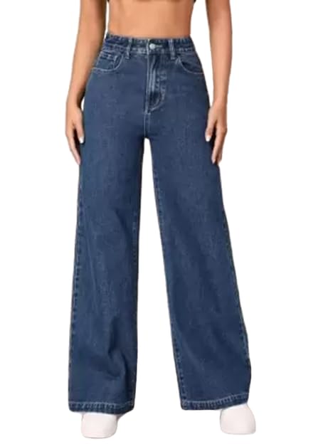 Linaria High-Waisted Wide Leg Jeans, Baggy Fit, Dark Blue