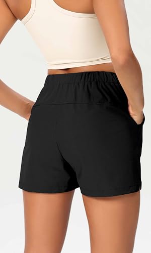Ododos Stretch Woven Relaxed Shorts For Women Elastic High Waist Summer Lightweight Casual Shorts With Pockets thumb #3