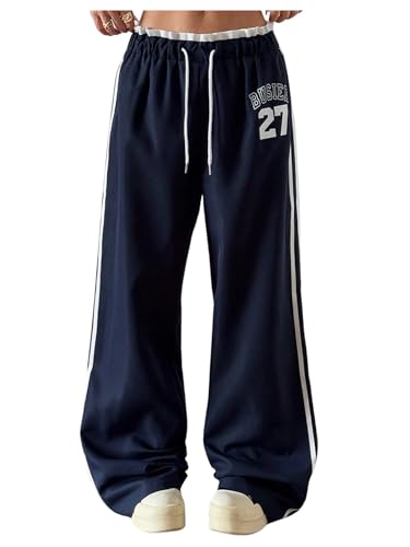 Women's Y2K Side Striped Wide Leg Pants Letter Graphic