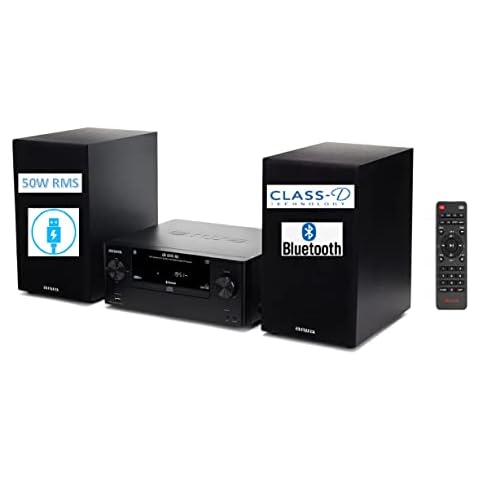 Aiwa MSBTU-500 (UK) - Mini HiFi with Class-D amplifier, remote control, Bluetooth, CD, USB-Charging, MP3, FM Radio, 50W (RMS), Equalizer - Black Cover
