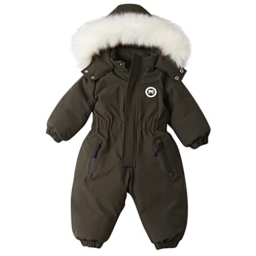 RNTOP Toddler Baby Snowsuit Winter Coat Infant Boy Girl Warm Hoodie Jumpsuit Romper Ski Suit (Army Green, 2-3 Years)