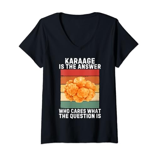 Damen Vintage Karaage ist die Antwort, wen interessiert es, was die Frage ist T-Shirt mit V-Ausschnitt