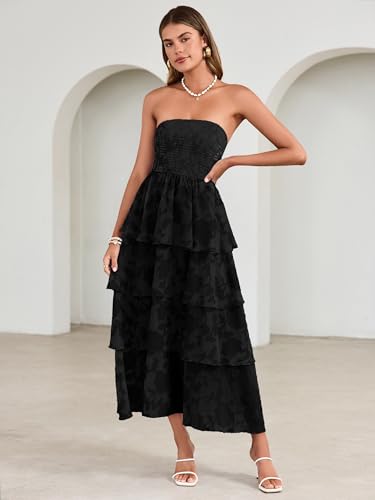 Image of Simplee Womens Summer Strapless Maxi Dress 2026 Boho Floral Off Shoulder Wedding Guest Dresses Tiered Beach Long Sundress