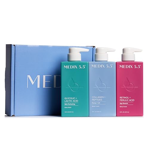 Medix 5.5 Smooth & Firm 3-Piece Skin Care Set, Glycolic Acid Exfoliating Body Wash Gel + Firming Collagen Cream + Retinol Body Lotion Moisturizer, Anti Aging Skin Care Products, Gifts for Women