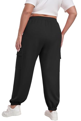 OLRIK Plus Size Cargo Sweatpants for Women Adjustable Drawstring Joggers Loose Fit Lounge Trousers with Pockets 20254