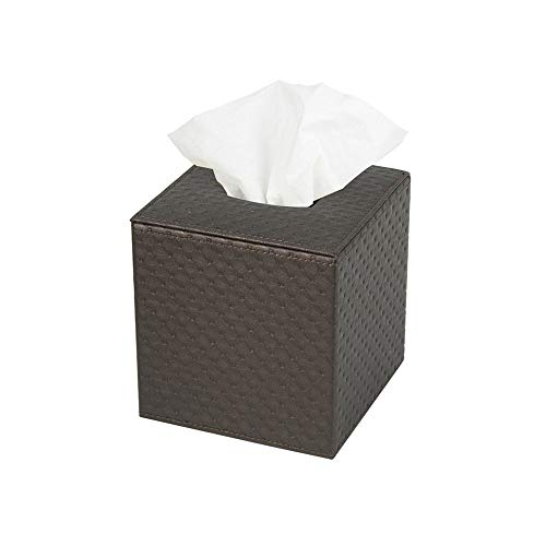 J JACKCUBE DESIGN Square Paper Facial Tissue Box Cover Holder for Bathroom Vanity Countertop, Bedroom Dressers, Napkin Holder with Strap on Bottom, Brown Quilted Faux Leather - MK272A