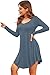 DEARCASE Women's Loose V-Neck Long Sleeve Stretch Solid A-Line Tunic Dresses Haze Blue Medium