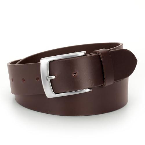 Genuine Leather Full Grain Premium Styling/Shiny Pin Buckle Casual Belt For Men 40mm, Oil Pull Up,Black and Brown color4