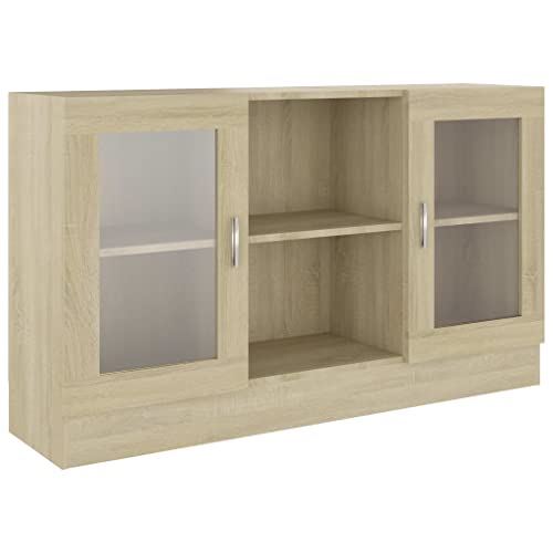 vidaXL Armoire à Vitrine, Buffet avec Compartiment, Meuble de Rangement de Salon Salle de Séjour Chambre Intérieur, Chêne Sonoma Bois d’Ingénierie