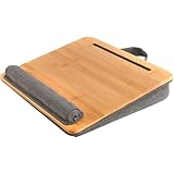 AZIEBAY この天然竹製のノートパソコンデスクは、15.6インチのノートパソコン用に設計されており、多機能タブレットスタンドを備えています。ノートパソコンでの作業や、ソファでのパソコン作業に最適です。オプションのデスクマットも付属しており、ホームオフィス、リラクゼーションエリア、勉強スペースなどに最適です。