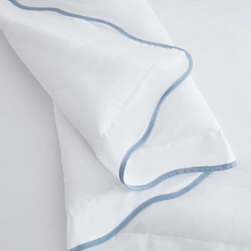 Image of Martha Stewart - Twin Comforter Set, Crisp & Smooth Bedding with a Cotton Percale Lightweight Feel, Reversible 2 Piece Bed Set with Matching Pillowcase (Simple Scallop Blue)