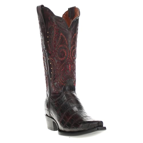 Vaccari Women's Scarlett Gator Tail Cut Leather & Glitter Inlay Snip Toe Cowgirl Boots
