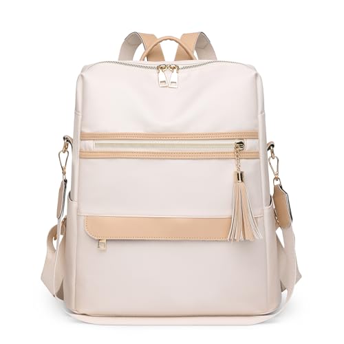 Moda Zaino da Donna Elegante Borsa a Tracolla Leggero Zainetto Antifurto Semplice Multifunzione per Viaggio Scuola Lavoro Shopping Alunno Impermeabile Poliestere Bianco
