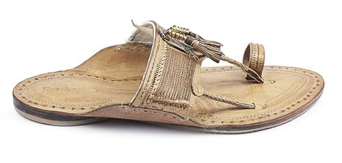 Image of KORAKARI Mens Handmade Kolhapuri Chappal Smooth and Comfortable, Stylish Durable Anti Slip Design Flip Flops Slippers Genuine Leather Traditional Indian Footwear.