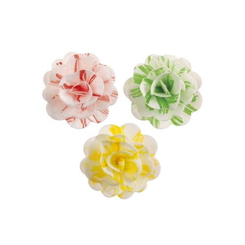 dekora – Flores Comestibles para tartas, 6 rosas de oblea, 7 cm, sin azúcar, sin gluten, sin lactosa, Tres colores, Adornos Comestibles para Tartas, Cumpleaños y Bodas