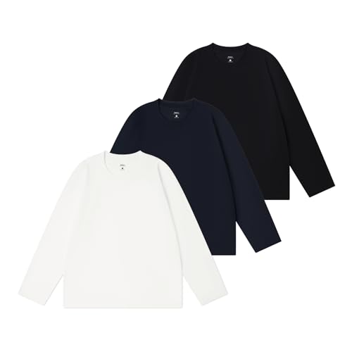 MIDMX Mens 100% Cotton Long Sleeve T-Shirt Basic Solid Color Crewneck Tee Soft Casual Comfort Fit Top