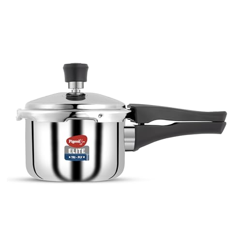 Image of Pigeon By Stovekraft Elite Shine 1.5Liters Tri-Ply Body Outer Lid Pressure Cooker Induction And Gas Stove Compatible That Distributes Heat Evenly For Uniform Cooking (Stainless Steel, Silver)