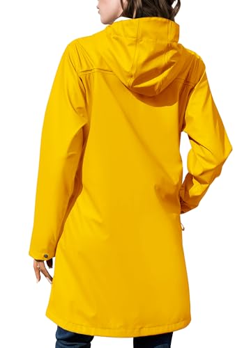 EnduaReve Regenmantel Damen Übergangsjacke PU Wasserdicht Frauen Regenjacke Lang Parka Regenparka mit Kapuze Outdoor Gelb XXL