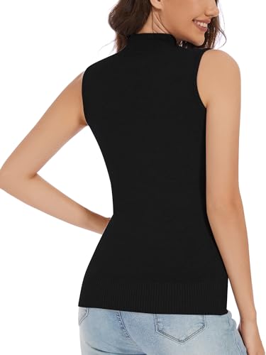 Image of Sleeveless Mock Neck Knit Tops for Women Slim Fit Turtleneck Sweater Vest Business Work Tank Pullover