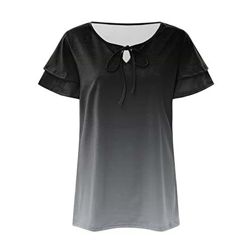 Apparel T Camisa feminina formal de manga curta com gola V e gola dobrada solta