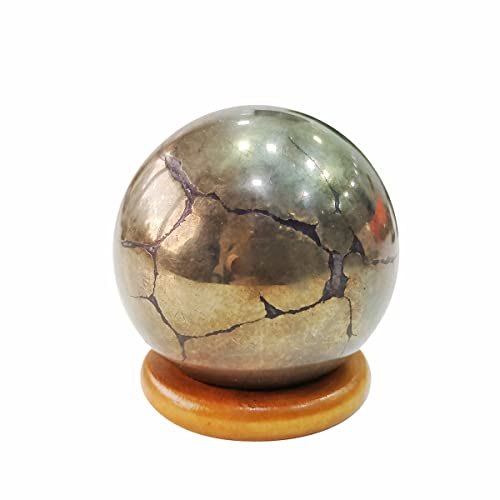 Image of Shubhanjali Healing Crystal Stone Sphere Vastu Natural Pyrite Crystal Sphere Ball Crystal Pyrite Stone Sphere for Home Decor Showpieces Table Decor Meditation 500-550 Gm