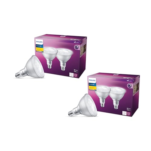 Philips LED 120W PAR38 4-Pack Bright White (3000K) 1200 Lumen (13W = 120W) Dimmable Flicker-Free...