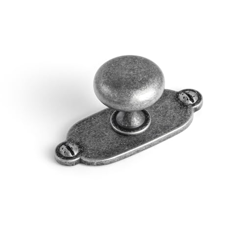 Image of Goo-Ki Weathered Nickel Zinc Alloy Cabinet Large Knob with Backplate - Single Hole Center Cabinet Pull Hardware for Bedroom, Kitchen, 6 Pack（8611-G013）