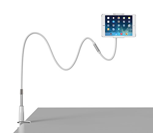 iPad houder, Coomoors multifunctioneel Verwijderbare iPad houder standaard met zwanenhals 360 draai tablet houder Kindle houder GSM houder GSM houder Tablet houder-zilver