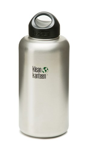 Klean Kanteen Wide Mouth Double Wall Insulated Water Bottle with Loop Cap, Brushed Stainless, 64-Ounce