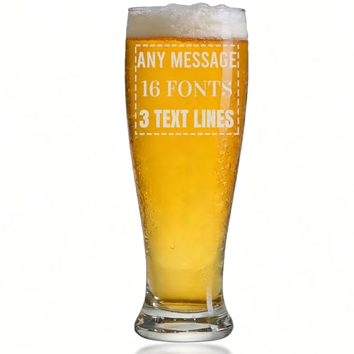Personalized Pilsner Beer Glass – Custom Engraved 16oz Tall Pint Glass with Text – Unique Beer Gift for Men
