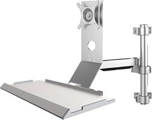 Sitz-Steh-Arbeitsplatz zur Wandmontage mit voll beweglichem Monitorarm, 61 cm Tastaturablage, Kabelmanagement, 8 kg Tragkraft, passend für 17-27 Zoll Bildschirme
