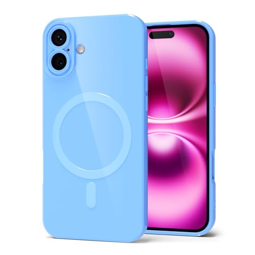 Coque iPhone 16 Plus magnétique avec protection d'appareil photo intégrée silicone bleu brillant
