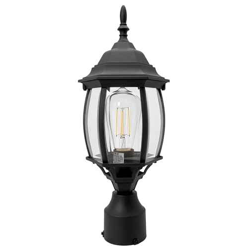 Image of 17 inch Black Outdoor Post Light Fixture, Pole Mount Outside Light for Garden Entrance Driveway Black Pillar Lantern 17 Inch Pier Mount Outdoor Lamp Post for Front Yard