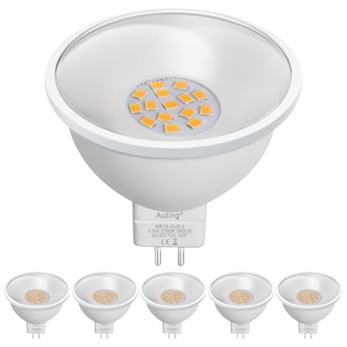 Auting Bombilla LED GU5.3 MR16 3,5W Sustituye 50W Halógena, 2700K Blanco Cálido 580lm, Sin Parpadeo AC/DC 12V, No Dimmable, Reflector con Ángulo de Haz 107°, Pack de 6
