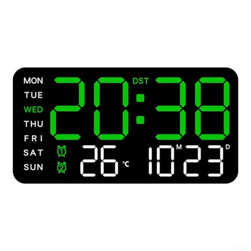 Reloj de pared digital con indicador de temperatura, fecha y semana, reloj despertador activado por voz para dormitorio, ajuste de brillo de 5 niveles, alimentado por USB u operado, color negro (E)