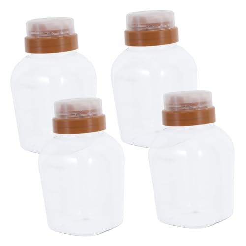 BEBEMOKO 4pcs Clear Plastic Honey Squeeze Bottle Refillable Leak Dispenser for Kitchen Dining and Syrups for Effortless Dispensing