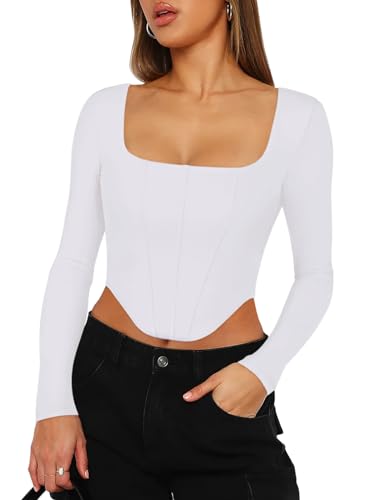 REORIA Womens Trendy Sexy Square Neck Long Sleeve Backless Y2K Going Out Boned Bustier Corset Crop Tops4