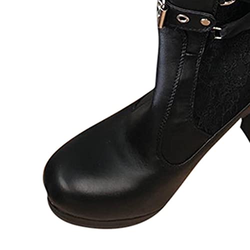 Fukasse High Heels Combat Boots For Women Ladies Vintage Goth Lace Leather Lace Up Metal Buckle Platform Chunky Dress Pump Knee High Boots Motorcycle Riding Tall Boots Halloween Party Decoration #TOP4