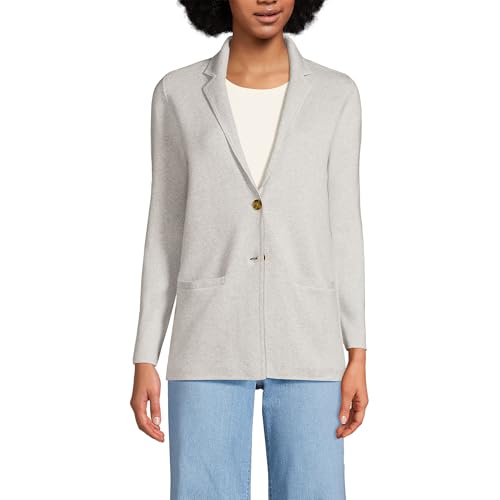 Image of Lands' End Womens FG Ctn Btn Front Blazer Sweater Light Gray Heather Regular Small