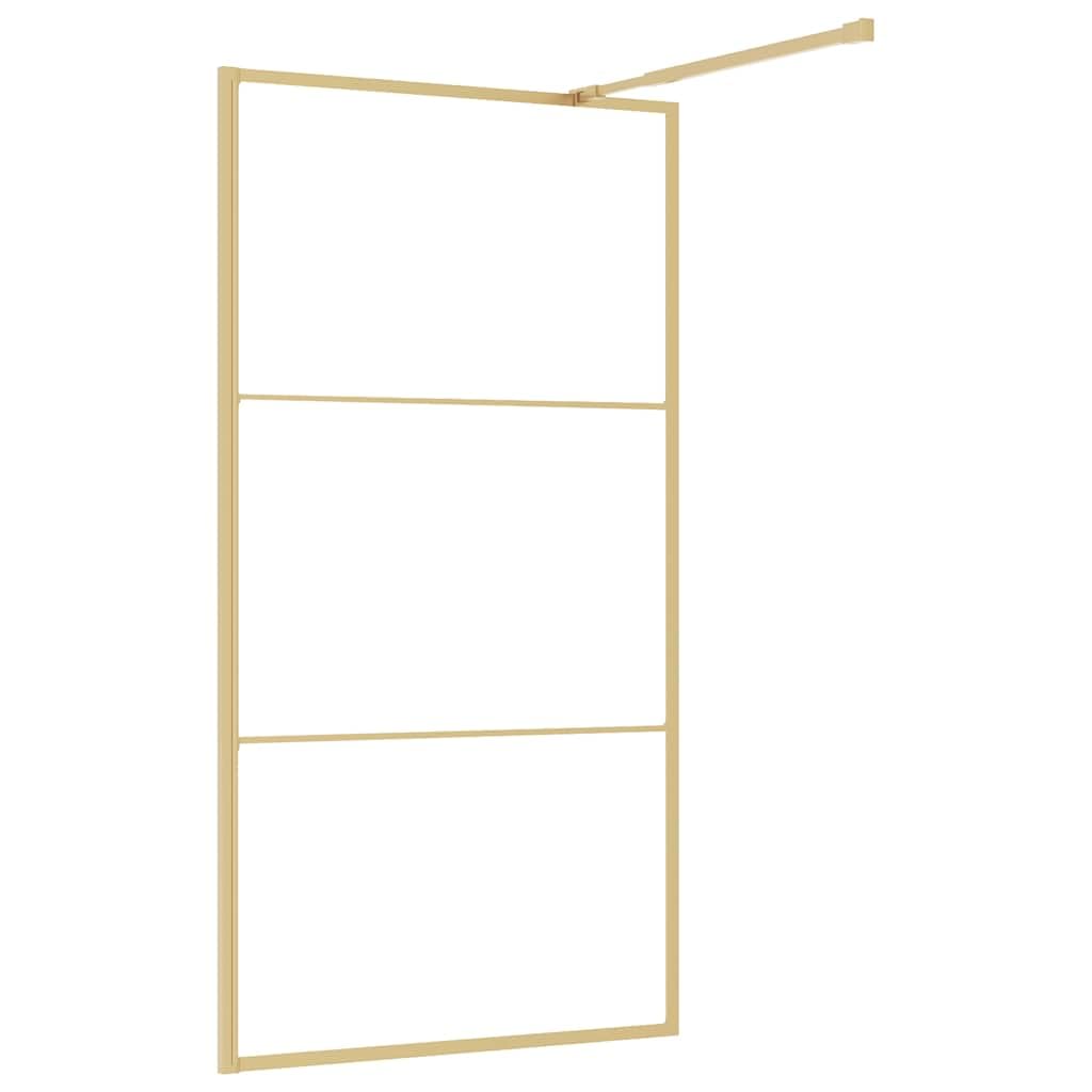 Mampara de ducha de cristal templado transparente dorado de 113 a 115 x 195 cm, 5 mm, con 3 paneles y perfil ajustable, protección contra salpicaduras