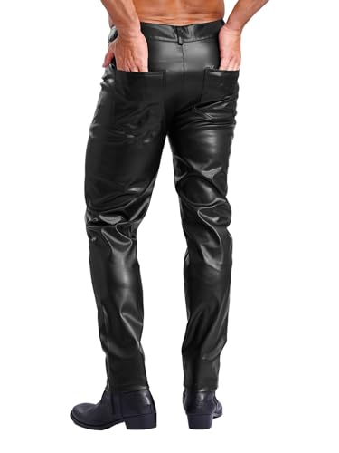 Jugaoge Men's Slim Fit Pu Faux Leather Motorcycle Biker Pants Skinny Straight Leg Tapered Trousers2