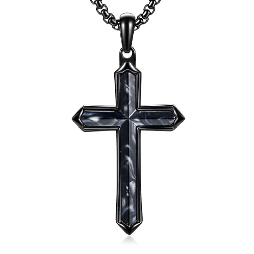 GTMJ Cross Necklace for Men Christianity Cross Necklace with Adjustable Box Chain 24-26 Inches Religious Jewelry Father Day Gifts for Men（Black and Gray ）
