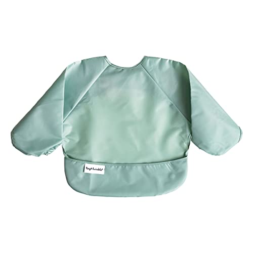 Tiny Twinkle Mess Proof Baby Bibs, 2-Pack – Waterproof Baby-Led Weaning Apron | 100% Recycled Polyester, Easy to Clean & Machine Washable Long Sleeve Bibs (Sage Charcoal, Small 6-24 Months)