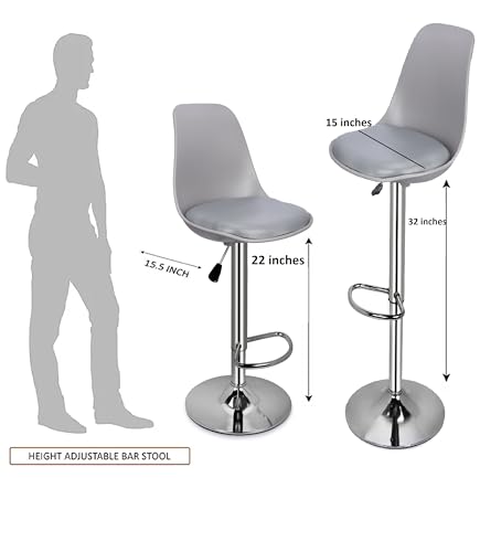 Image of DPI Modern Height Adjustable and 360 Degree Revolving Bar Stool | Kitchen Chair Suitable for Kitchen Cafeteria Dining Office Shops | (2, Gray)