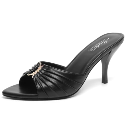 Image of Mostrin Kitten Heels for Women Summer Mules Heels Stiletto Heeled Sandals Slip On Backless Dressy Womens Sandals