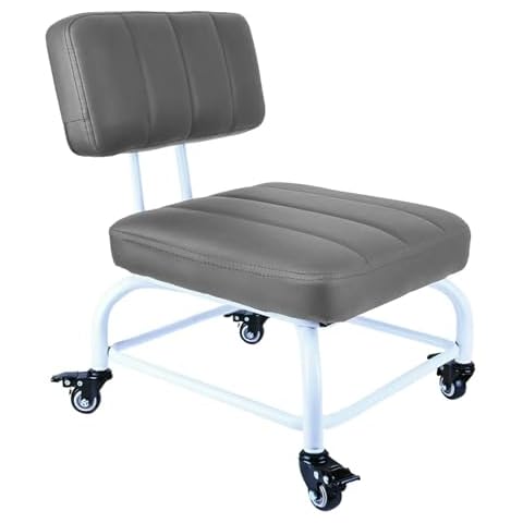IMMER LIEBEN Rolling Stool and 4 Wheels with Brakes Rolling Chair for Home Office Garage Shop Roller Seat Water-Proof High Density Cushion and Steel Dark Gray Cover