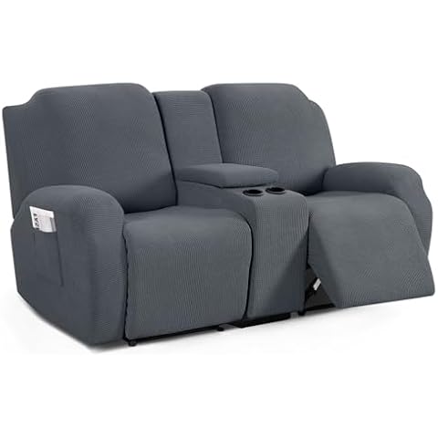 TAOCOCO Recliner Loveseat Cover with Middle Console Sofa slipcover, Stretch Reclining Sofa Covers for 2 Seat Reclining Couch, Jacquard Pattern Soft Loveseat Slipcover Furniture Protector, Grey Cover