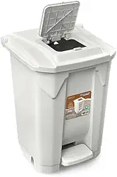 Lixeira Grande 60 Litros Coleta Seletiva Com Rodas, Pedal e Tampa Click - Organicos - Recicláveis - Eco (Orgânicos Branca)